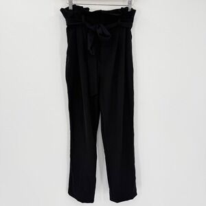 NWT H&M Black Paperbag Waist Tie Front‎ Trousers Pants Women Size 6